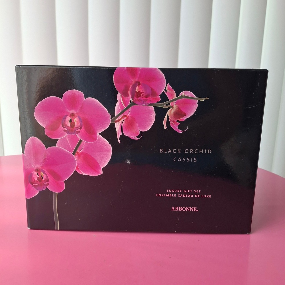 Arbonne Black Orchid Cassis Luxury Gift Set 4 Piece Bath & Body Box Mist Lotion